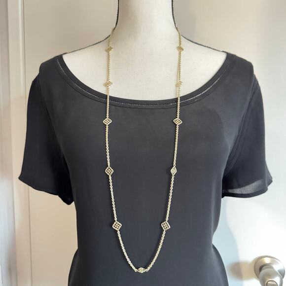 Kendra Scott Devalyn Logo Station Necklace Long Gold Tone Signed Like New 40” - Picture 2 of 13